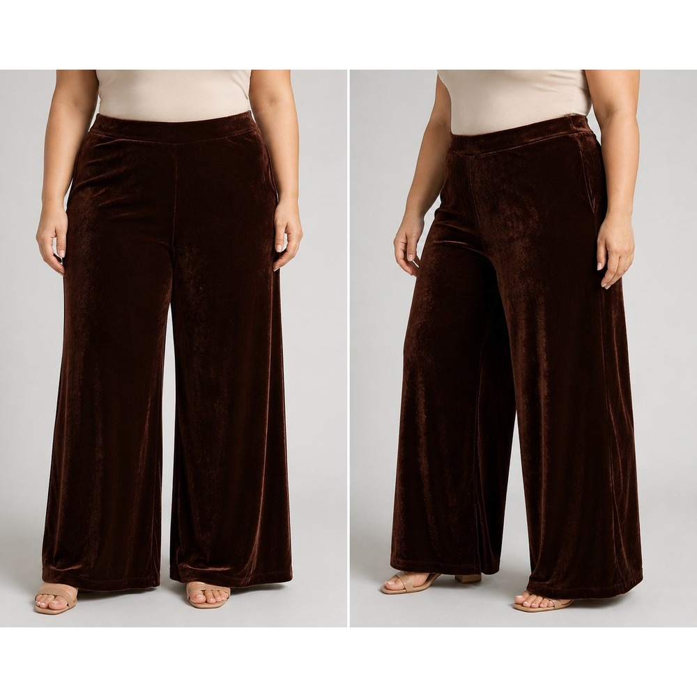 Pantology Velvet Gaucho Pants Brown Wide Leg Cropped Pull On XL New‎